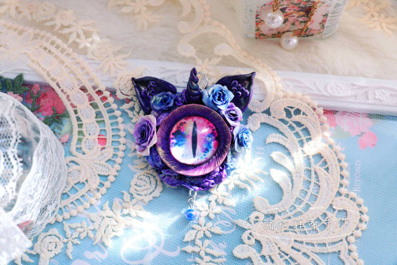 原创独角兽吊坠龙眼恶魔之眼项链可定制免费加夜光加字神秘紫色