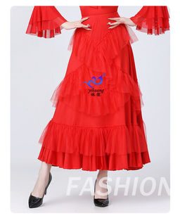 摩登舞裙交谊舞蹈裙舞厅长裙网纱大摆裙舞会半身裙练习舞蹈服广场