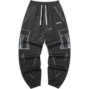 GENANX闪电潮牌紫色卫裤 无性别街头风手绘印花22FW弹力束脚运动裤