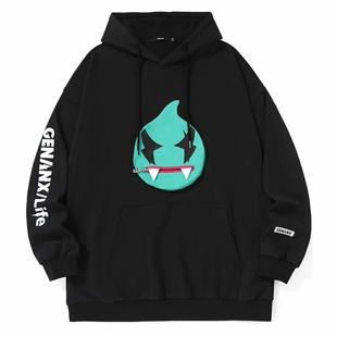 GENANX闪电潮牌2025春季新款无性别红色卫衣简约情侣连帽重磅卫衣