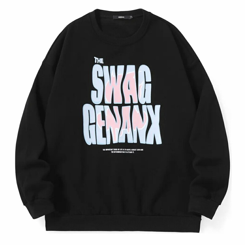 GENANX闪电潮牌套头卫衣男英文印花秋季新款基础款情侣款长袖上衣