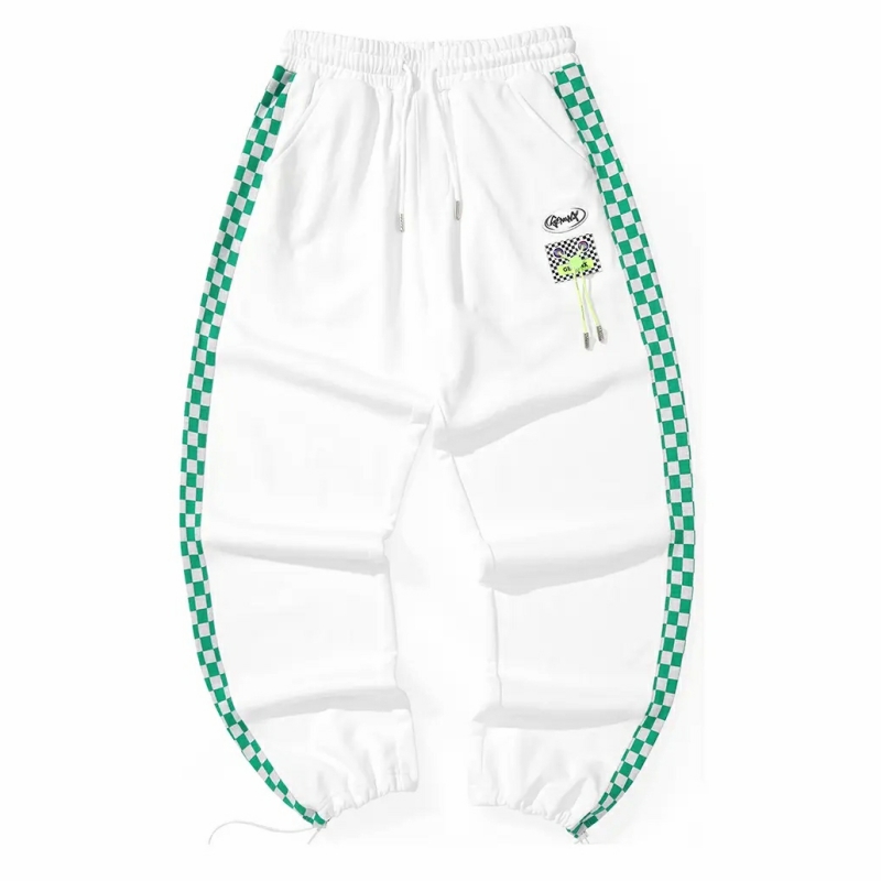 GENANX闪电潮牌宽松休闲裤长裤秋季新款侧边格子条国潮纯棉裤子男