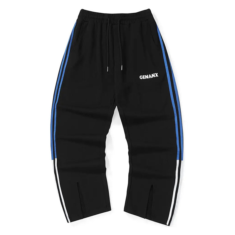 GENANX闪电潮牌撞边卫裤裤架开衩美式宽松运动秋冬百搭裤子纯棉男