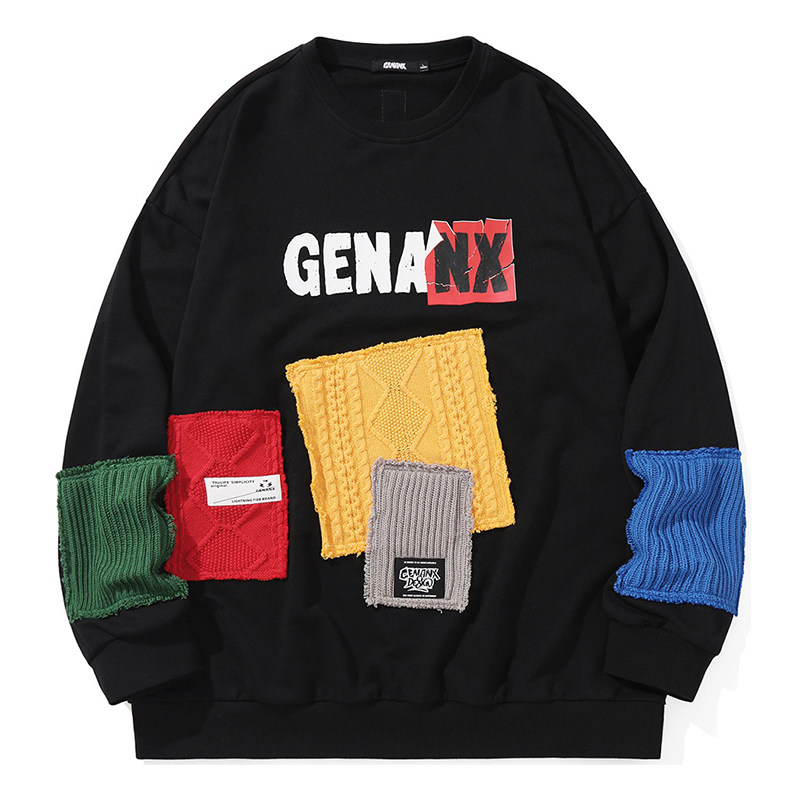 GENANX闪电潮牌糖果色贴布卫衣宽松春季新款印花圆领纯棉情侣卫衣