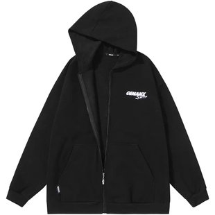 GENANX闪电潮牌开衫 简约百搭嘻哈英文印花22FW连帽外套 卫衣情侣款