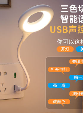 新款语音声控说话LED小夜灯开关遥控照明定时三色可变智能USB灯