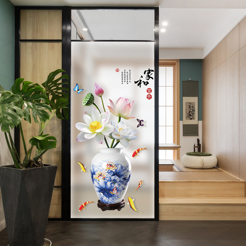 创意3d立体花瓶玻璃门贴纸浴室卫生间防水瓷砖装饰厕所推拉门贴画图片