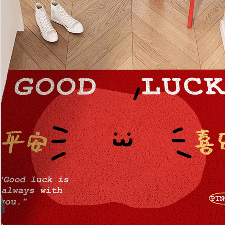 可爱苹果硅藻泥丝圈地毯入户门电梯卧室地垫进门脚垫防滑红色喜庆