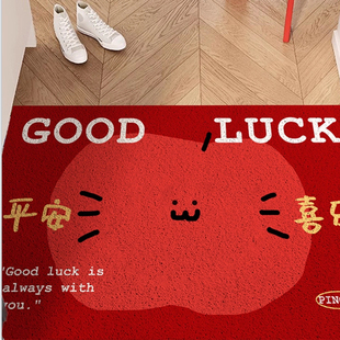 可爱苹果硅藻泥丝圈地毯入户门电梯卧室地垫进门脚垫防滑红色喜庆