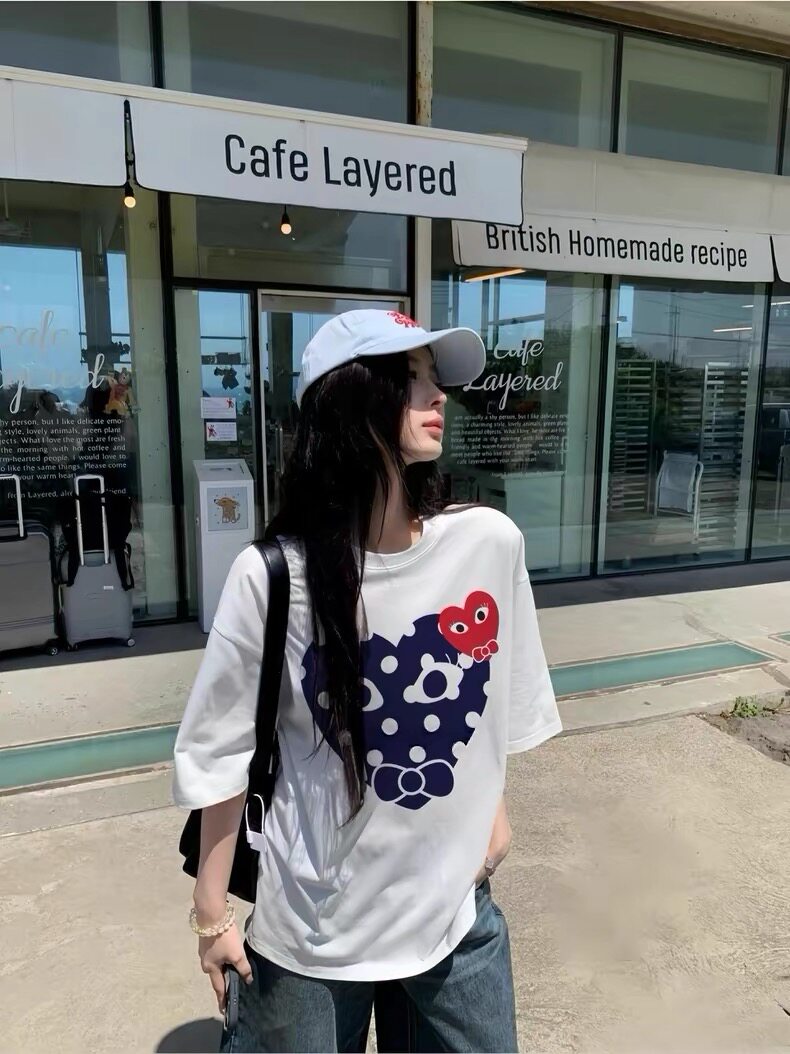 【韩国首尔】高品质2026夏季慵懒甜美可爱波点大爱心t恤女上衣服