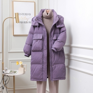 时尚 反季 韩版 过膝2023年新款 宽松加厚白鸭绒外套潮 羽绒服女中长款