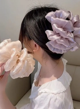 高级感网纱云朵泡泡抓夹女大号2025年新款潮发夹后脑勺盘发鲨鱼夹