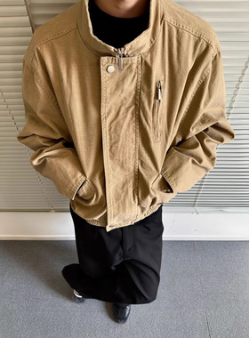 MADEEXTREME 春季美式复古男装立领飞行夹克短宽boxy工装水洗外套