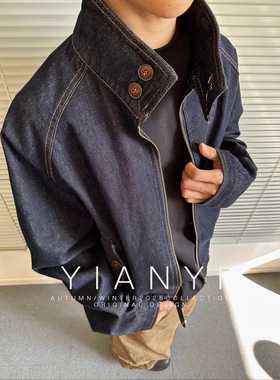 MADEEXTREME 25春秋美式复古男装原色牛仔拉链外套哈灵顿夹克上衣