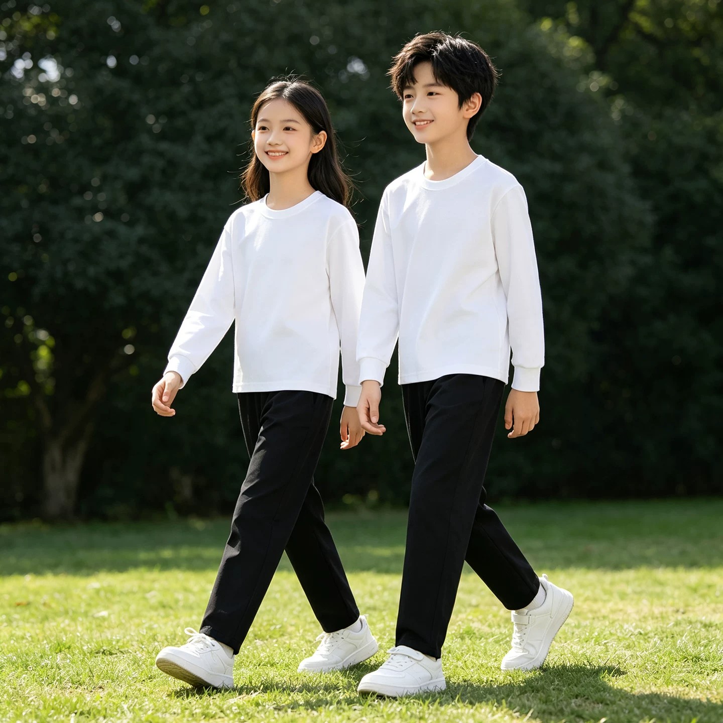 中小学生长袖白T恤班服演出服