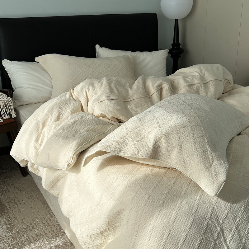 全棉高密双层纱提花四件套柔软裸睡无染棉纱双人被套床单纯棉床品,床上用品,床品套件/四件套/多件套,淘宝优惠券,粉丝福利购,淘宝优惠卷