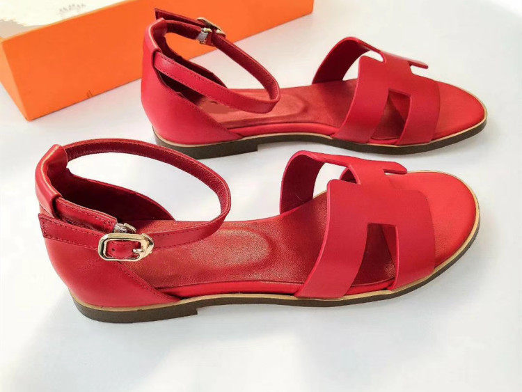 thumbnail for European station classic summer new leather H sandals wedge high-heeled women's shoes fish mouth open toe buckle