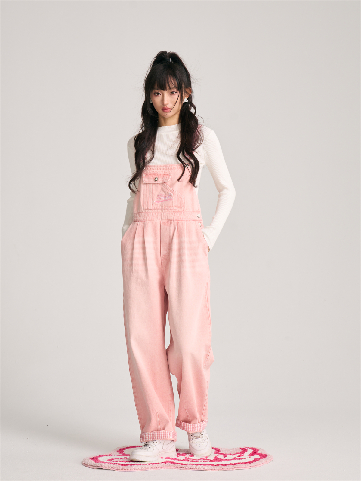 SHAHD 牛仔背带裤拼布 宽松休闲