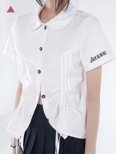 SHAHD tai北女国中生校服 设计感条纹抽绳校服衬衫上衣女夏季宽松