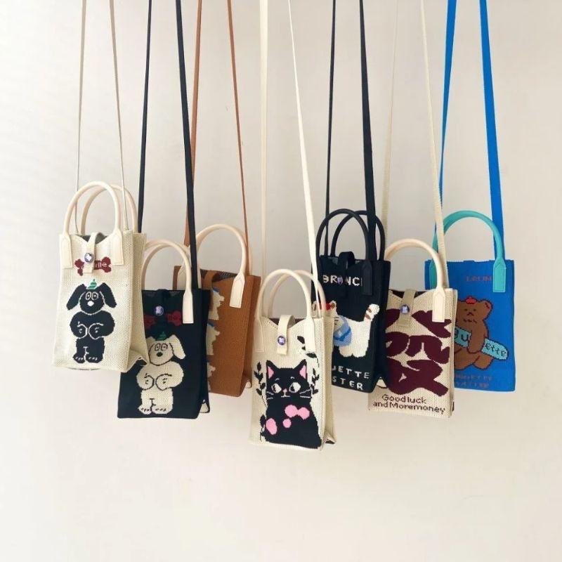 韩国in针织手机包学生卡通钥匙