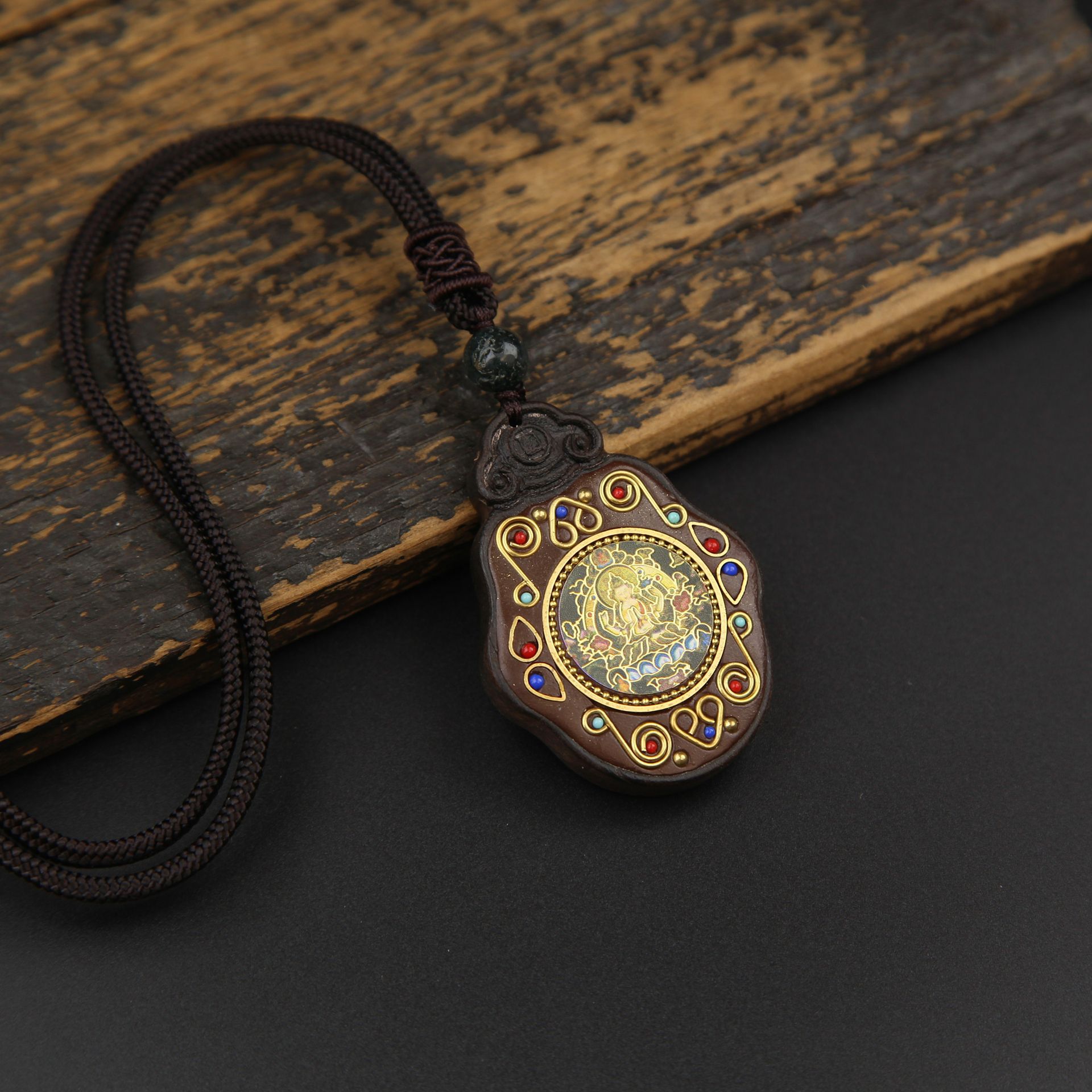 复古黑檀木项链佛牌挂件八大