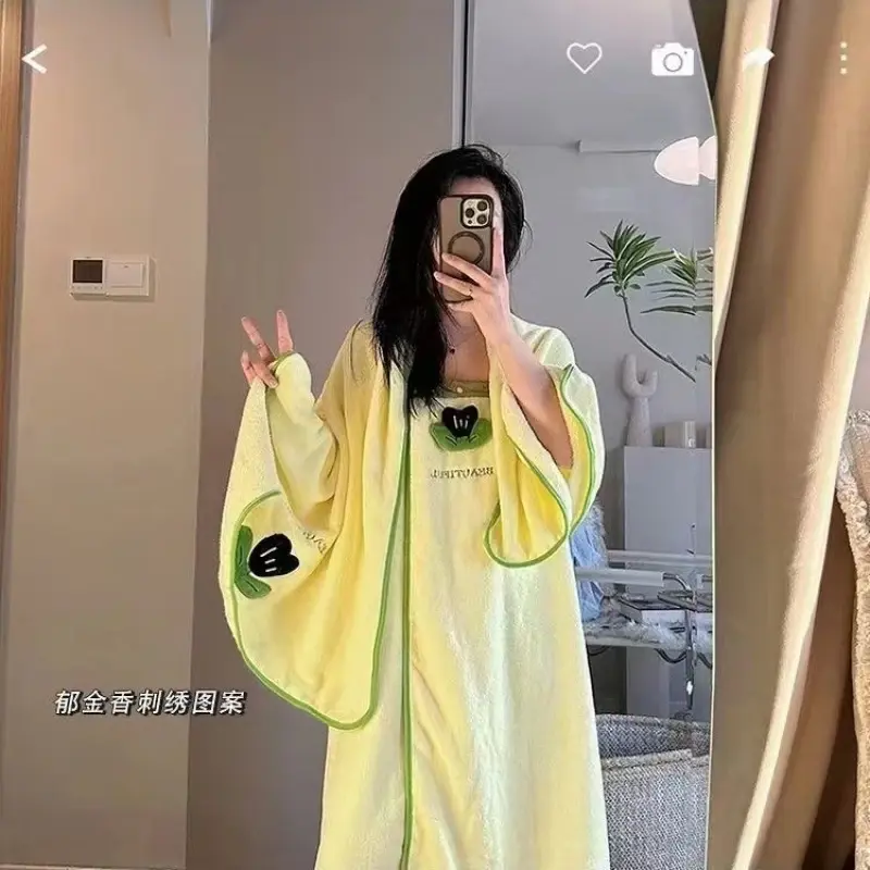 珊瑚绒浴裙in风高颜值可穿可裹吸水速干发浴巾女三件套学生成人