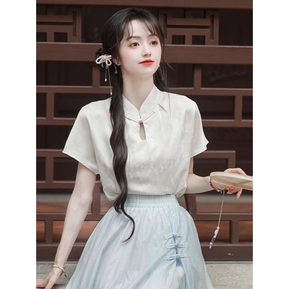 立领气质2025夏季杏色汉元素1137