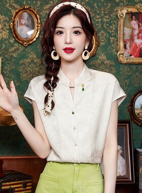 新中式缎面短袖衬衫中国风女装夏季2025新款上衣洋气高端别致小衫