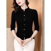 打底衫 女2025春秋新款 修身 金丝绒立领长袖 百搭衬衫 显瘦设计感上衣