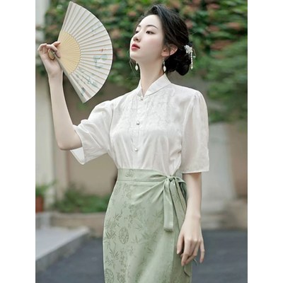 配马面裙的衬衣短袖国风上衣1103