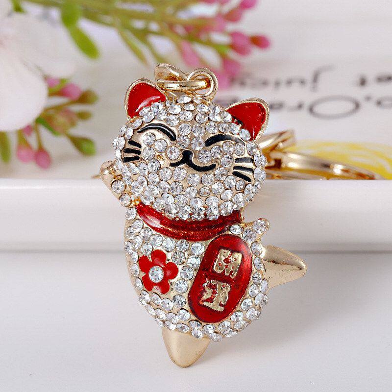 可爱开运猫汽车钥匙扣箱包挂件镂空猫猫合金钥匙扣跨境装饰批发