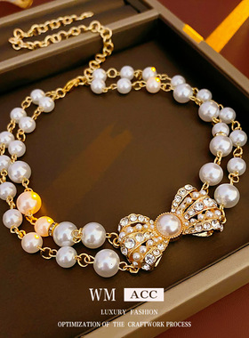 中古vintage镶钻花朵项链时尚轻奢重工锁骨链复古宫廷风项饰批发