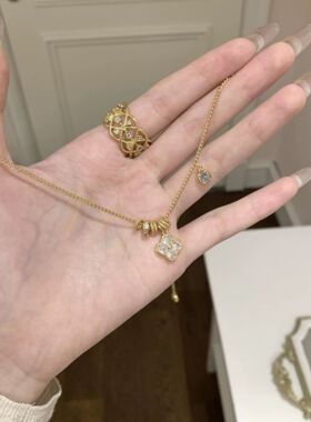 中古金色路路通跑环四叶草项链2025新款法式复古不掉色钛钢锁骨