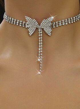 跨境气质满钻蝴蝶结短款项链 时尚潮流甜美小众choker 颈链女
