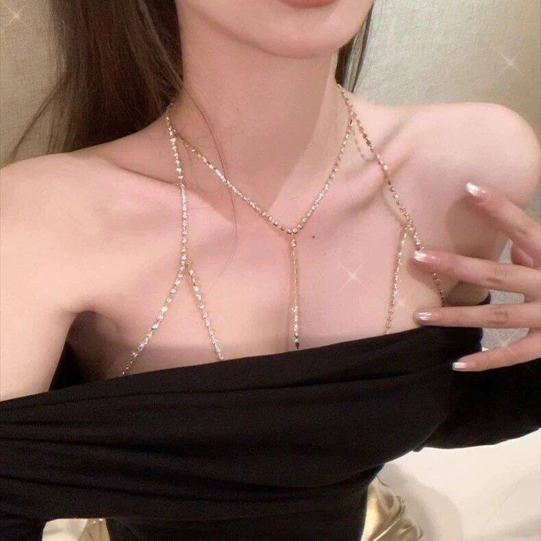 性感纯欲风闪钻胸链配饰网红个性百搭辣妹比基尼后背装身体链项链