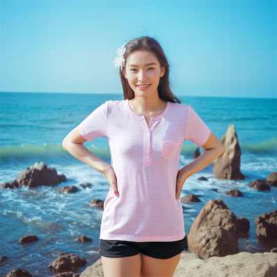 100%美利奴羊毛速干衣女条纹短袖