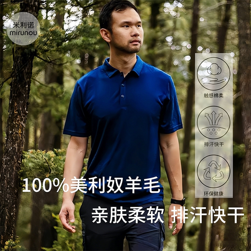 美利奴羊毛男polo短袖珠地网眼