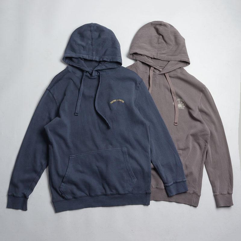 水洗做旧薄绒连帽套头卫衣