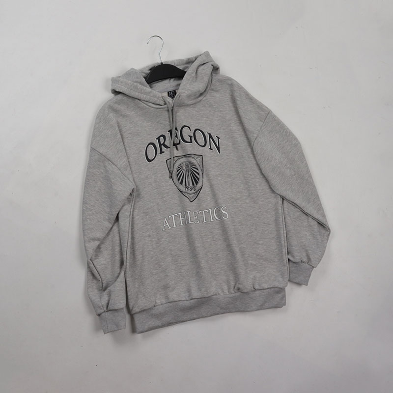 棉毛圈!百搭字母印花连帽卫衣宽松休闲灰色套头简约学院风春秋款