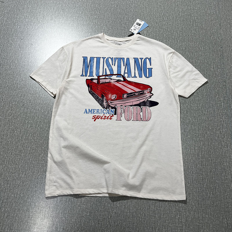 欧美风汽车印花水洗棉外贸短袖