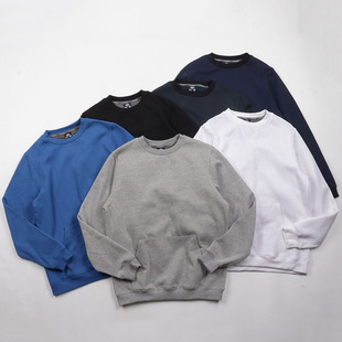 秋冬款 纯色棉质打底男外贸 拉绒卫衣袋鼠兜圆领宽松休闲套头加绒衫