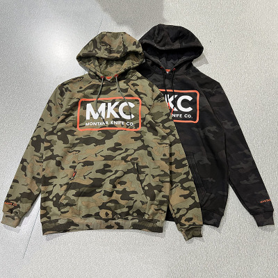 秋冬迷彩加绒刺绣字母厚实保暖宽松休闲大码连帽套头卫衣外套外贸