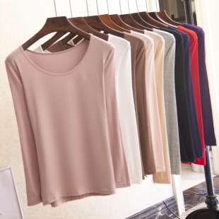 黑色内搭薄款 2023莫代尔打底衫 圆领秋衣女打底长袖 大码 t恤 女修身