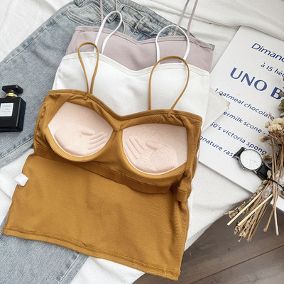 短款小吊带背心自带胸垫