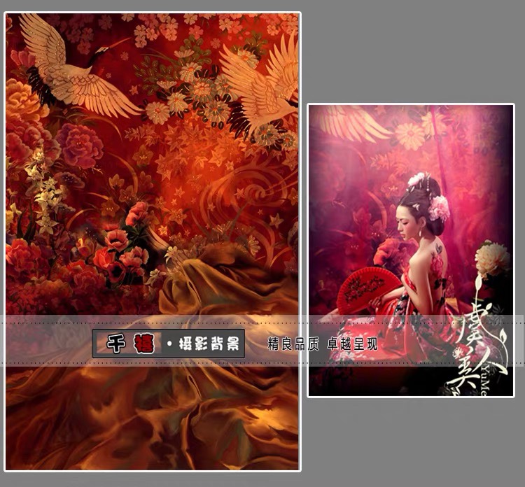 影楼盘子古装拍照摄影背景古风主题性感写真背景布虞美人 美人图