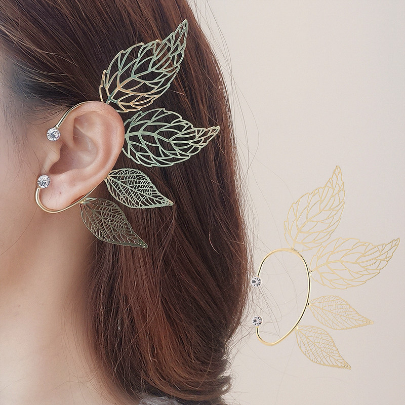 中国风个性优雅复古汉服叶子树叶精灵气质时尚耳挂无耳洞耳骨夹女