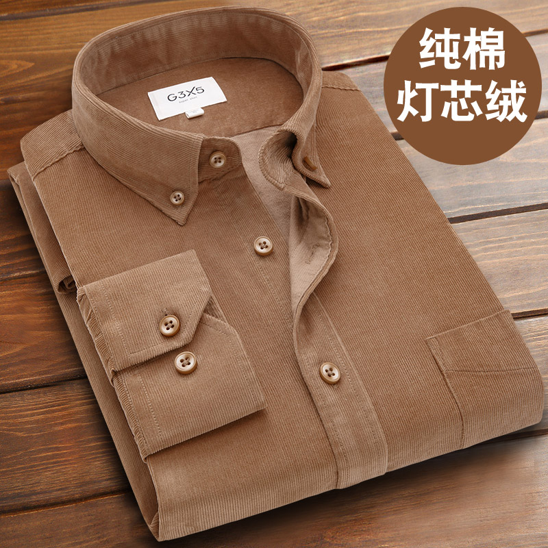 春秋款全棉复古条绒外套长袖衬衫