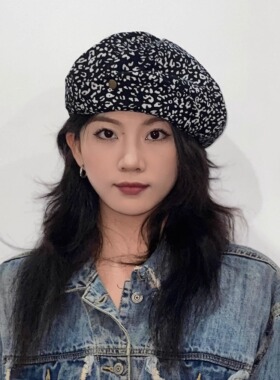 秋冬复古翻檐豹纹灯心绒报童帽