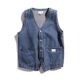 春秋男装 修身 翻领纯色水洗牛仔马甲 日系复古 青年无袖 背心外套潮