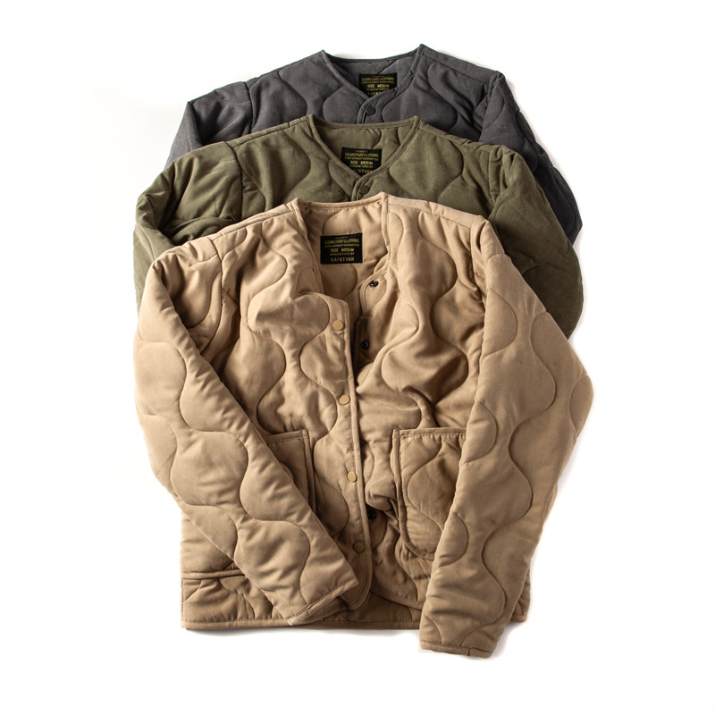 日系宽松无领秋冬棉服外套cityboy工装保暖棉衣情侣V领开衫夹克潮
